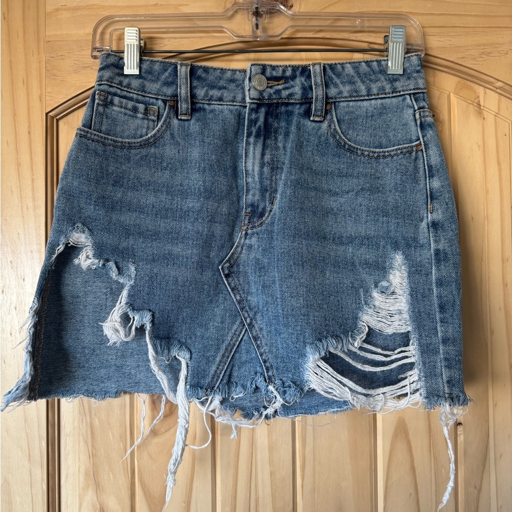 Distressed Denim Skirt